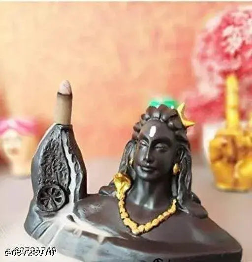 Fountain Adiyogi Idol figurine, black stone, gold accessories