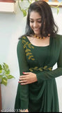 Green embellished georgette long-sleeve gown with matching dupatta, belt included - India origin