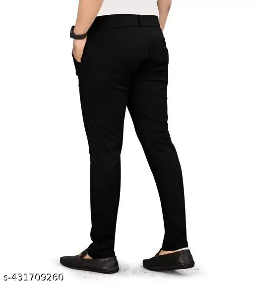 Men's black Lycra blend slim fit trousers