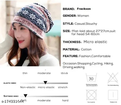 Women's knit winter cap with flower design, multi-color headwear, bandana style for warmth and fashion