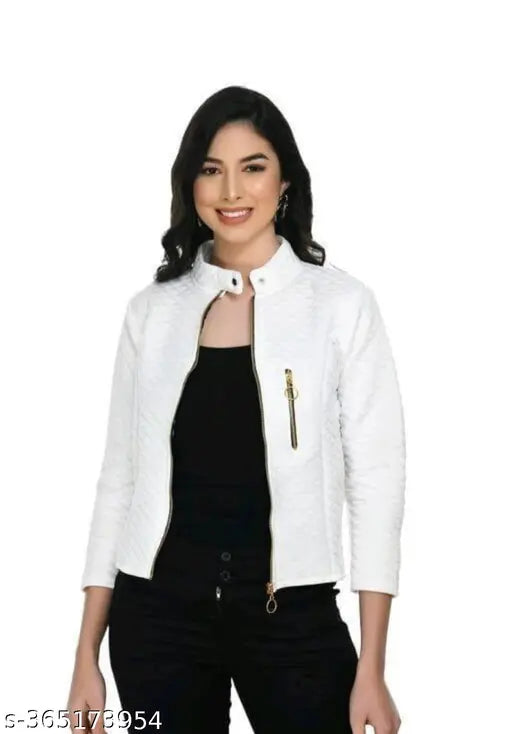 Quilted polyester winter jacket for girls & women, quilted pattern, long sleeves, lightweight, trendy, India origin