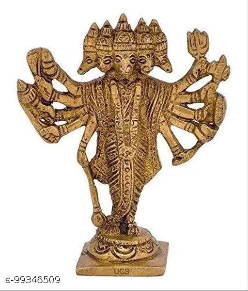Golden metal Hanuman Panchmukhi idol, 6 arms, sitting posture