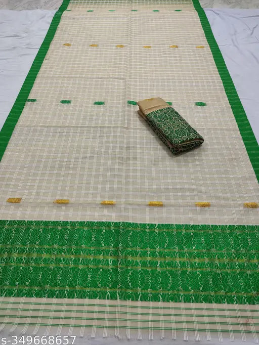 Traditional Assamese Mekhla Chador set, handwoven chiffon with embellished solid net blouse, length 2.5m (Mekhla) & 2.8m (Chador), free size