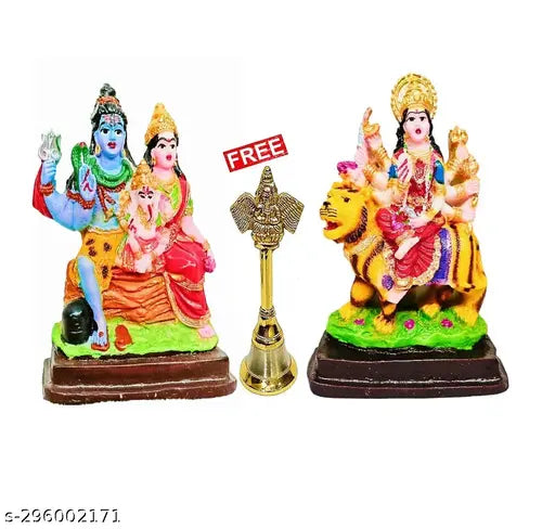 Marble Shankar Shiva Family Idols - Shiv Parvati, Ganesh Ji, Durga MATA Rani Figurines for home decor