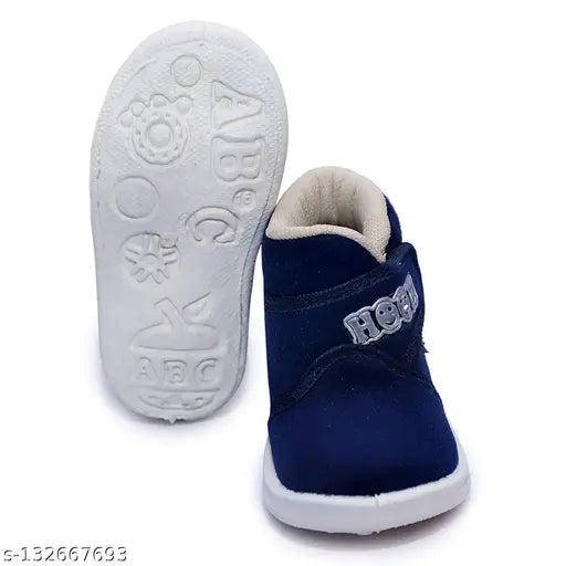 Blue velvet children's shoes with 'HOOH' logo, slippers with a whistle feature