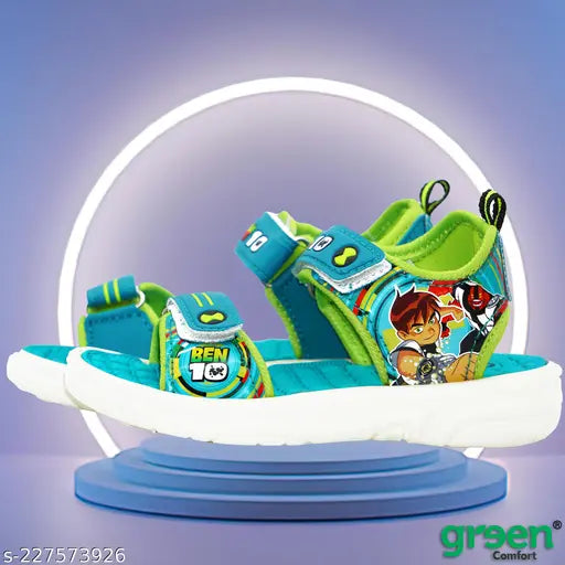 Green comfort kids' sandals featuring Ben2, color sea green, style sports casual, strap adjustable, size 9x1