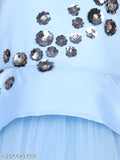 Light blue net hi-low dress for girls aged 1-2, Indian toy balloon print