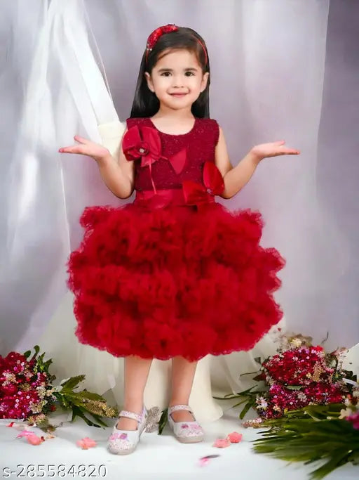 Red satin ruffled tutu girls' party dress