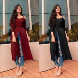 Stylish women's solid rayon flared Kurta combo pack: 2 pieces of cold shoulder sleeves, round neck, ethnic collection in S, M, L, XL, XXL sizes, made from high-quality fabrics, Indian origin