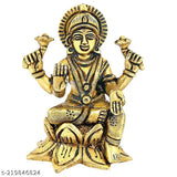 Brass Kamal Sitting Lakshmi Idol, golden yellow decorative item, 2.9" x 2" x 3.9", handcrafted Indian art