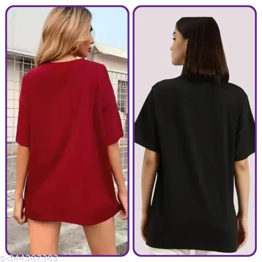 Oversized trendy party-ready women's T-shirts with rhinestones glitter sequins, red and black, pure cotton, loose-long fit, drop shoulder style