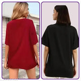 Oversized trendy party-ready women's T-shirts with rhinestones glitter sequins, red and black, pure cotton, loose-long fit, drop shoulder style