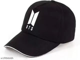 Black cotton BTS embroidered cap for men, intricate embroidery detail on Indian-made hat