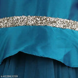 Teal blue long-sleeved girls' party dress with sequin trim
