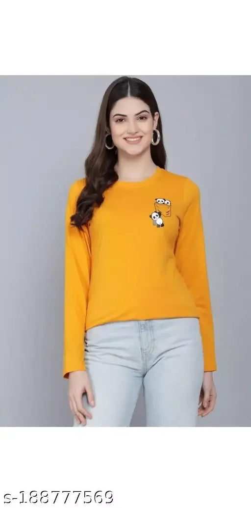 Women's cotton multipurpose full sleeves T-shirt, printed net design, long sleeve, size L (India)