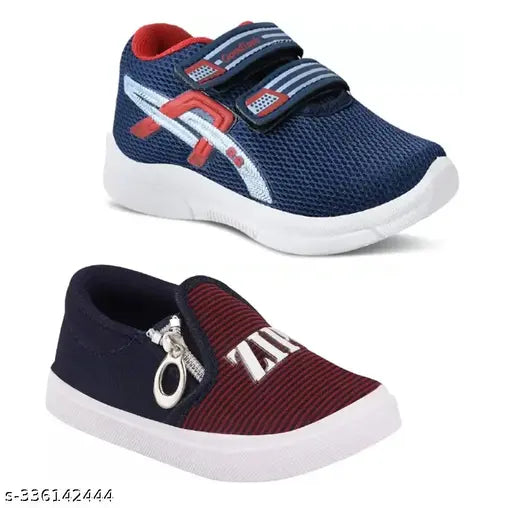 Kids combo pack of 2 velcro sport shoes, zip slip on sneakers for boys and girls