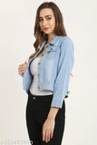 Girls blue jean jacket, full-length sleeves, solid design with kitty patch