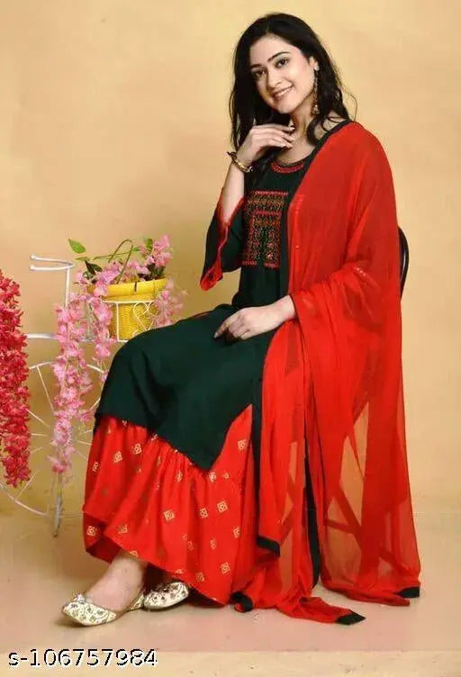 Red embroidered dupatta set, traditional wear