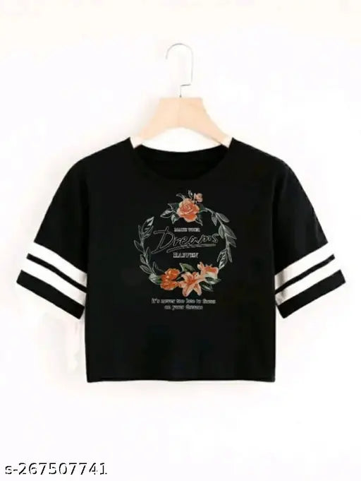 Fancy cotton-blend women's short sleeve t-shirts, printed pattern on Indian-made apparel (S: bust 35in, M: bust 37in, L: bust 39in, XL: bust 41in)