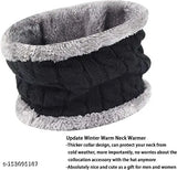Winter knit beanie cap set with neck warmer scarf, black