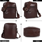 Brown leather crossbody bag with adjustable shoulder strap, suitable for travel or office use, featuring multiple card slots and a detachable front pocket