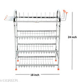 Stainless steel 4-shelf wall mount kitchen utensils rack, including plate and cutlery stand, with modular kitchen storage options