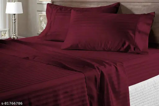 Cotton striped flat sheets, superfine quality with 1 pillow cover, ideal for summer - adult size single from India