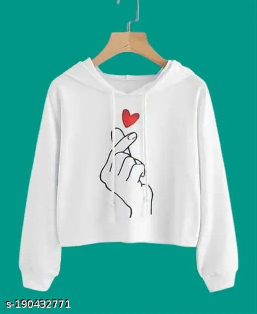 White polycotton girls' sweatshirts & hoodies with long sleeves, printed design for teenagers aged 13-16 years, origin India