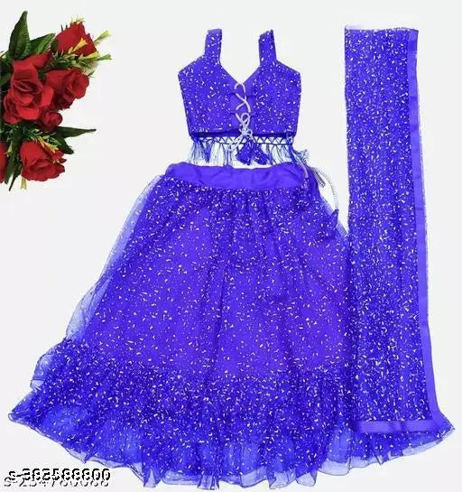 Cotton silk and tissue dupatta applique lehenga choli by Hiya, Indian ethnic wear for 6-10 year olds
