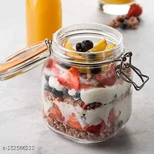 Air tight glass storage containers with steel clamp lid and silicone seal. Set of 2. 750ml. Kitchen storage