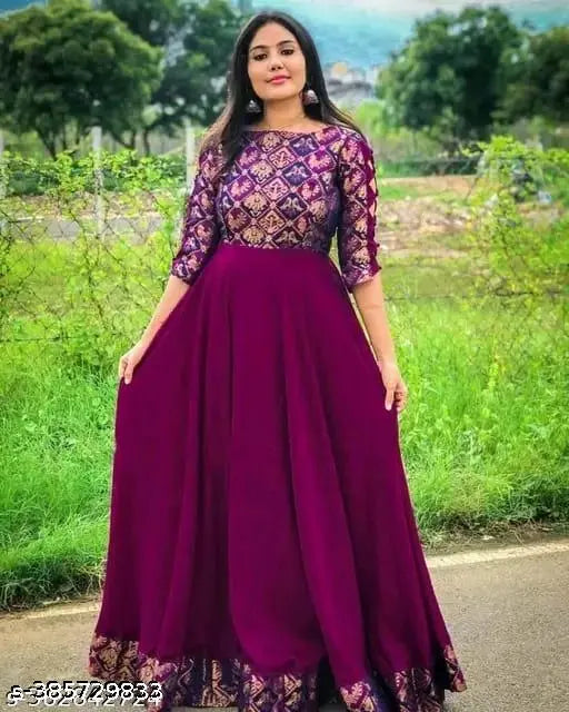 Maroon long-length traditional Indian formal dress, embroidered with intricate designs