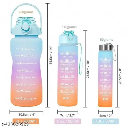 Multicolor motivational water bottle, pack of 3 with leak-proof design and BIS/ISI certification