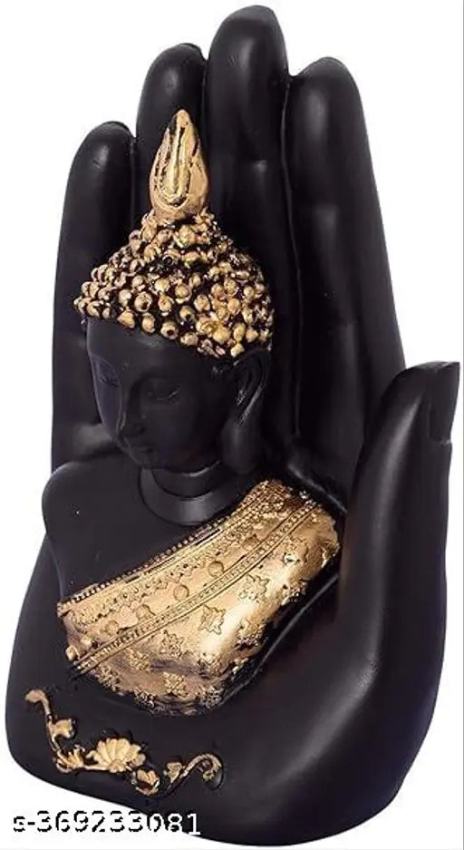 Black polyresin Hand Buddha Statue, 17cm tall - Traditional Indian craftsmanship for home decor