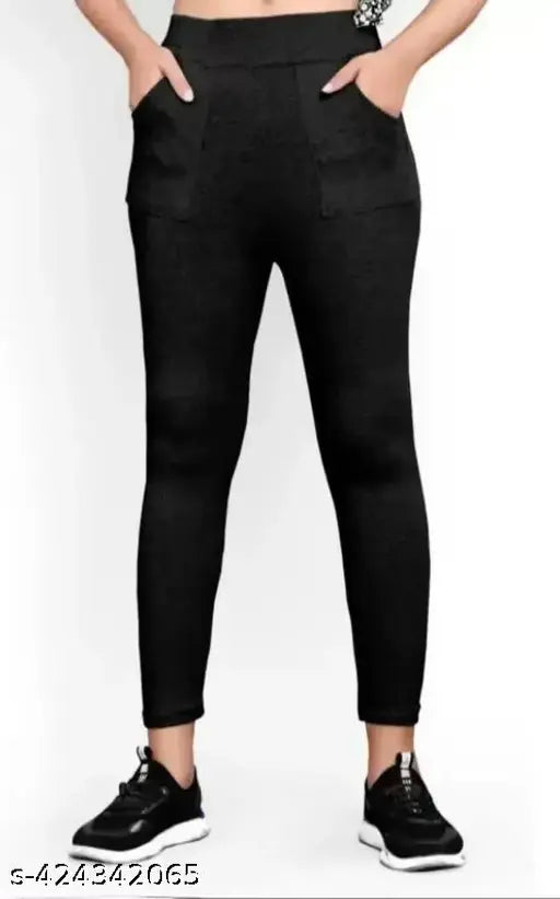 Trendy cotton blend solid women's pocket ankle length Jeggings, breathable, soft, and stretchy for active wear