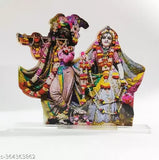 Multicolor wooden Radha Krishna idol figurine, decorative showpiece for home, office or car dashboard, 8cm x 8cm x 9cm
