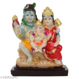 Marble Shiv Pariwar sitting figurines: Shiv Ji Parvati MATA, Ganesh Ji - religious decorative showpiece idols (10cm L x 10cm H)