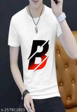 White polyester alphabet-printed men's T-shirt, half sleeves, big italic style. Graphic tee for versatile fashion, comfortable fit