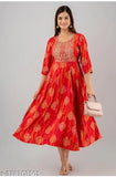 Rayon long embroidered Sanganeri-printed anarkali kurta, available in multiple sizes from XS to 6XL