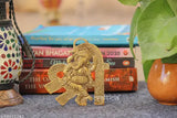 Gold oxide metal Dancing Ganesha Idol (4x5 inch), traditional wall hanging statue for Puja Vastu, positivity and prosperity symbol