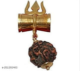 Gold brass Panch Mukhi Rudraksha locket with Trishul Damru, symbolic of Shiva worship in Hinduism