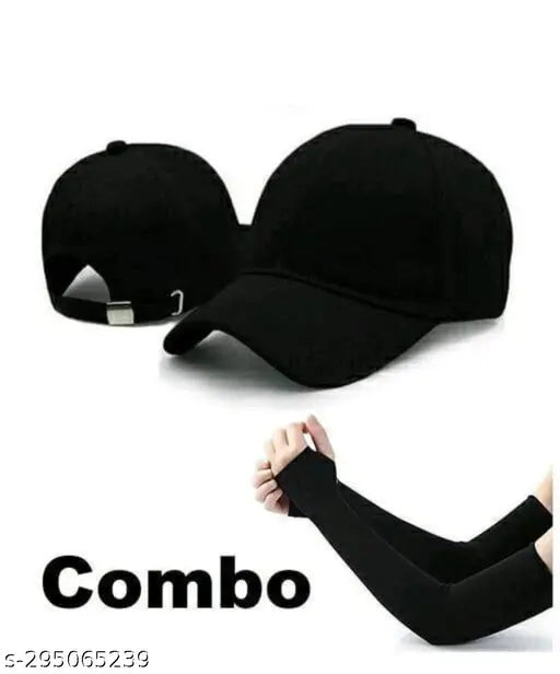 Solid cotton baseball cap & gloves combo - Indian onesize pack of 2