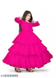 Ethnic Motifs solid A-Line maxi gown with dupatta, net fabric, three-quarter sleeves - vibrant Indian party wear for girls aged 9-15 years