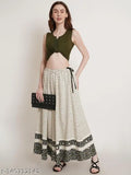 Off-white cotton maxi skirt with crepe lining, printed net pattern - elegant and comfortable women's fashion from Hive91