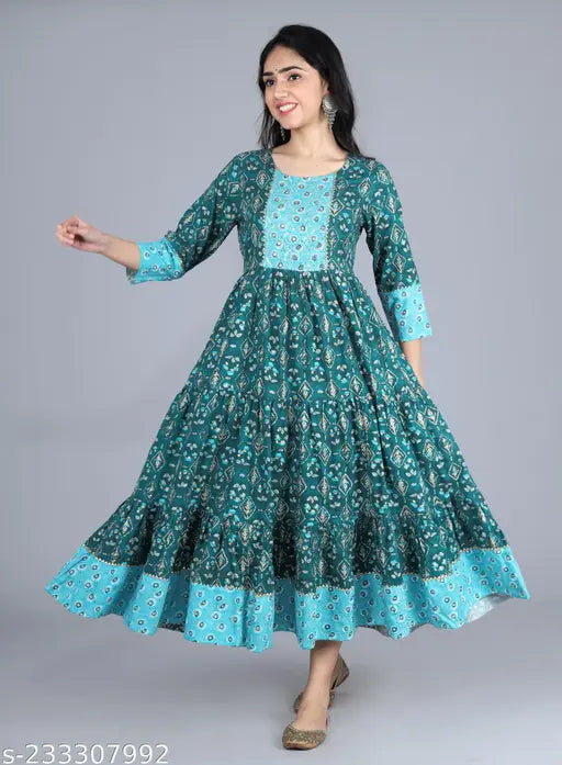 Rayon print anarkali kurta with yog stone handwork
