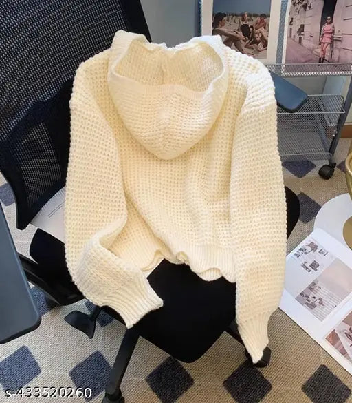 Peach woolen zipper cardigan with hoodie, perfect for winter wear