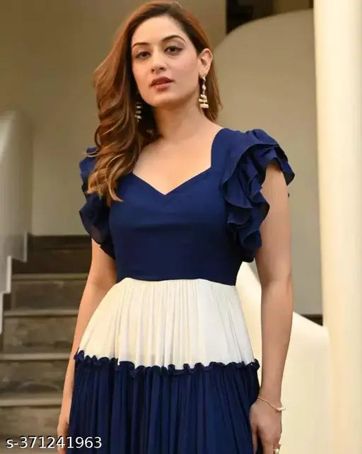 Deep blue off-shoulder ruffled kurta
