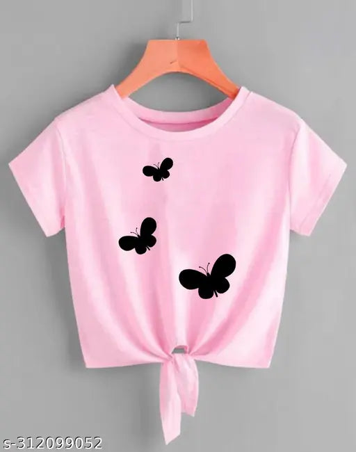 Polycotton short sleeve women's crop top with beautiful graphic design, trendy T-shirt for women from India