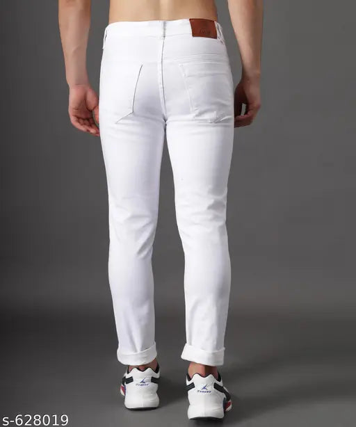 Solid cotton blend men's jeans, stylish denim for modern fits - India