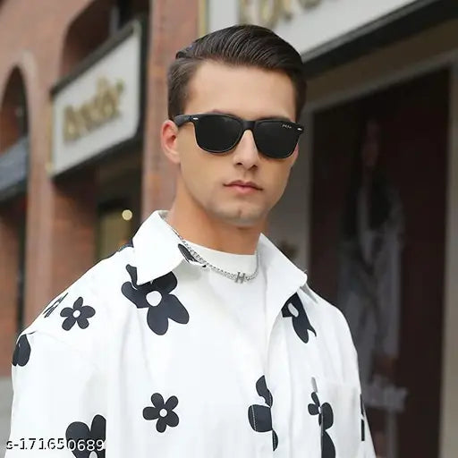 Self-designed cotton baseball cap combo with black wayfarer sunglasses, white led band, and black mask - men & boys special offer set from India
