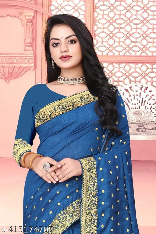 Vichitra Silk saree with embroidered border, ready-to-wear in 1 minute, free size from India